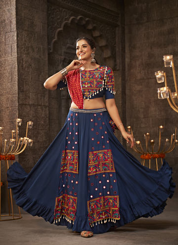 Traditional Work Navy Blue Rayon Navratri Chaniya Choli